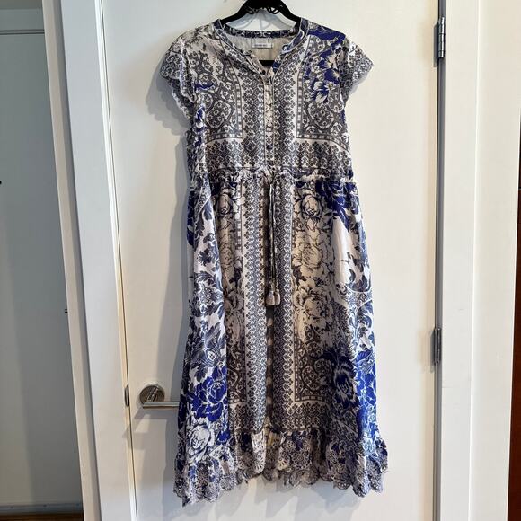 Johnny Was Filo Lucy Silk Midi Dress White Button Tie Waist Embroidered Sz S - Picture 2 of 8